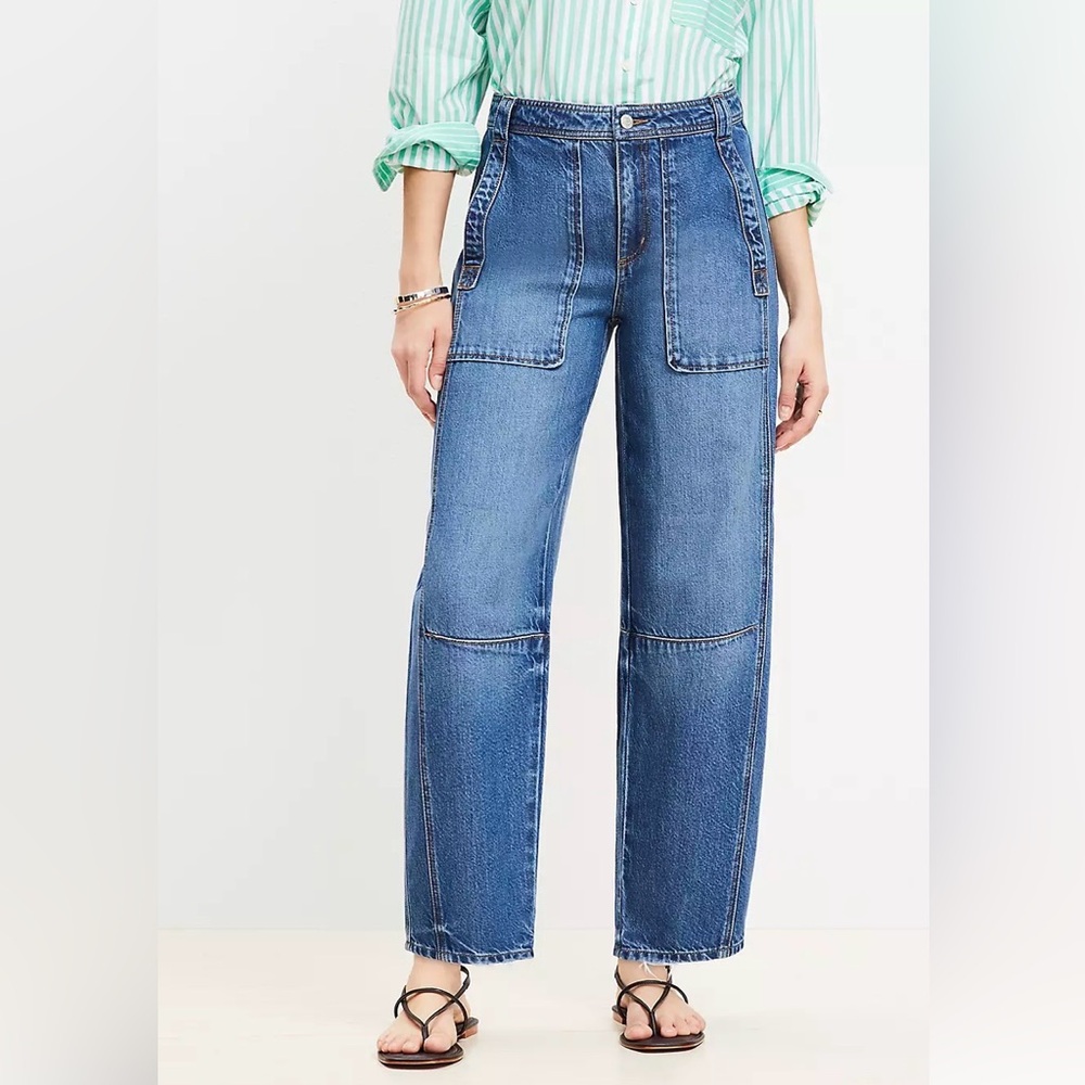 Loft high rise utility Barrel Jeans